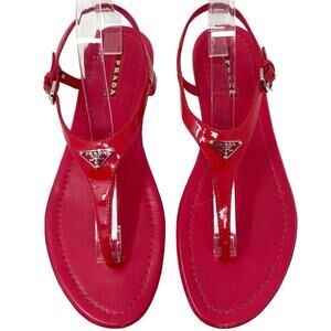 Prada Pink Patent Leather Logo Thong Sandals – Size 39.5